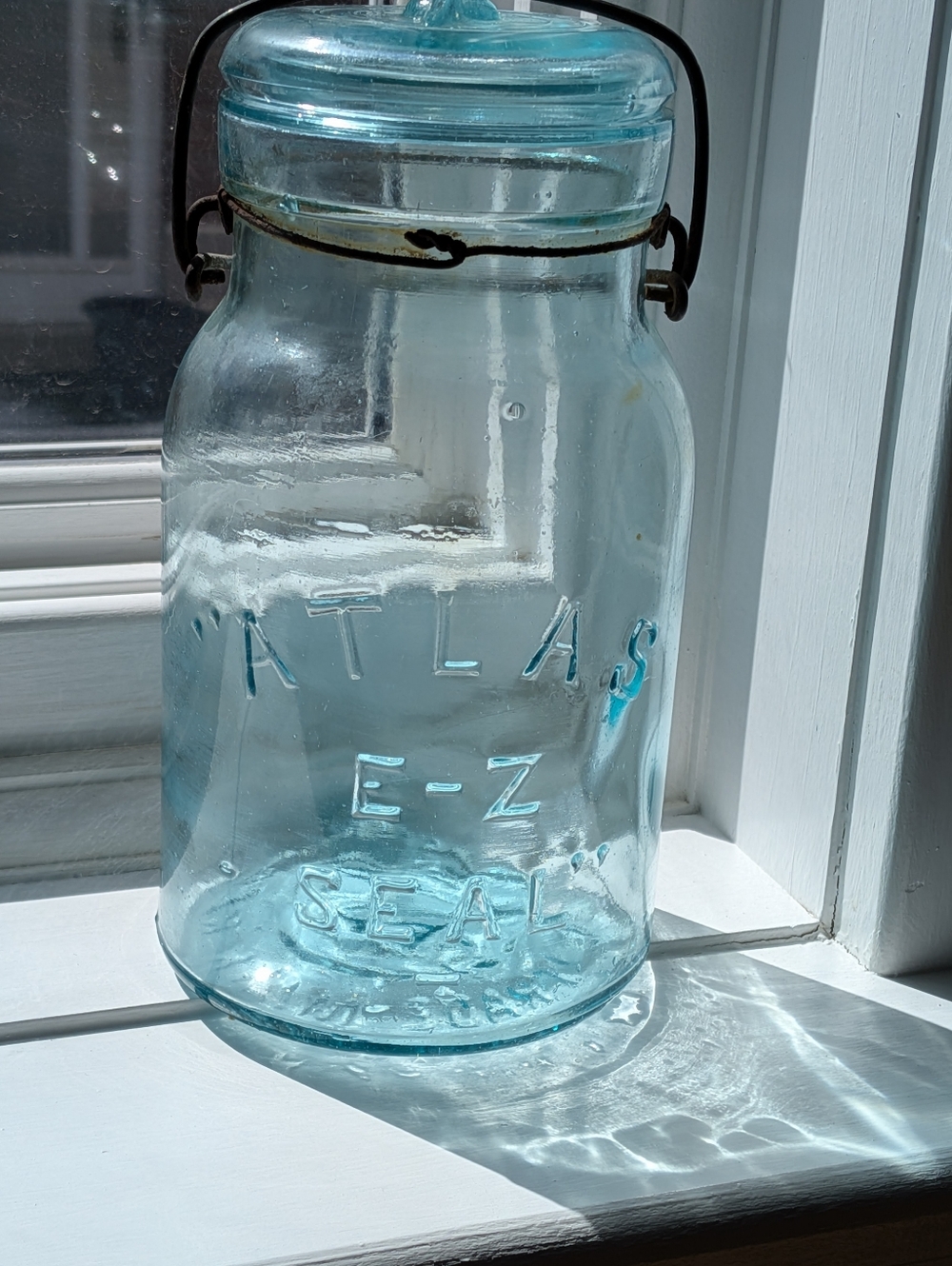 Vintage Hazel Atlas E-Z Seal Canning Jar, Cornflower Blue with Lid
